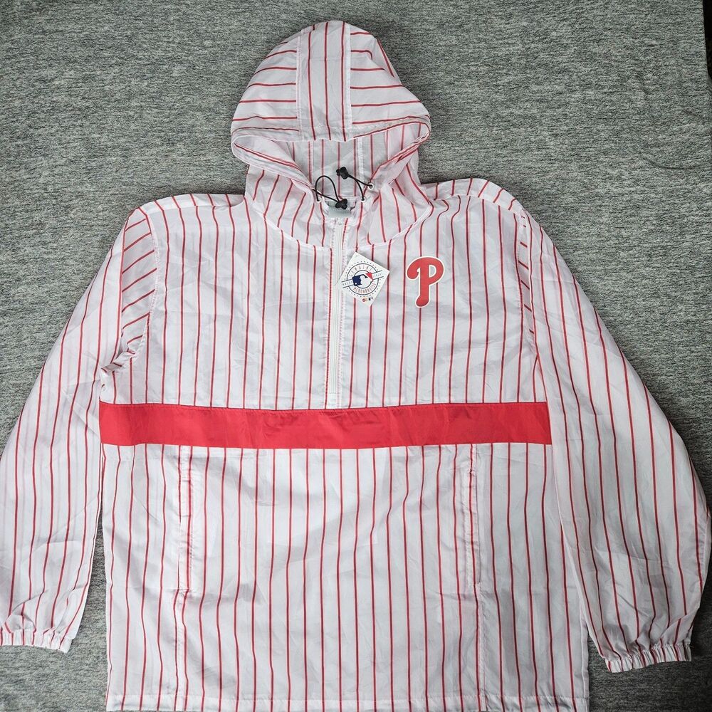 Philadelphia Phillies White Red Pinstripe Anorak 1/2 Zip Hoodie Jacket Size 3XLT